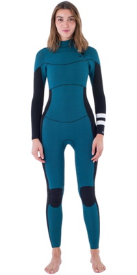 2025 Hurley Dames Plus 4/3mm Borst Ritssluiting Wetsuit WFS0012403 - Black / Sky Blue