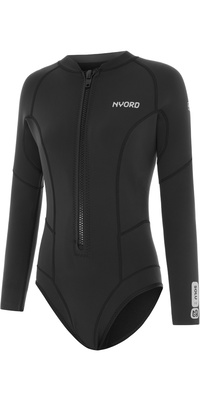 2026 Nyord Dames Solu Yulex 2/2mm Lange Mouwen Voorkant Ritssluiting Spring Shorty Wetsuit SOLWHL22001-BLK - Black