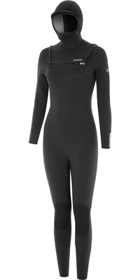 2026 Nyord Dames Solu Yulex 6/5/4mm Met Capuchon Borst Ritssluiting Wetsuit SOLW654HD001 - Black