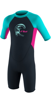 2026 O'Neill Peuter Reactor-2 2mm Rug Ritssluiting Shorty Wetsuit 4867G - Slate / Berry / Light Aqua