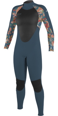 2025 ONeill Dames Epic 3/2mm Rug Ritssluiting Wetsuit 4213B - Copen Blue / Painted Tropics