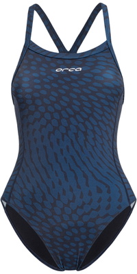 2025 Orca Womens Core One Piece Thin Strap Swimsuit MS53 - Deep Blue Print