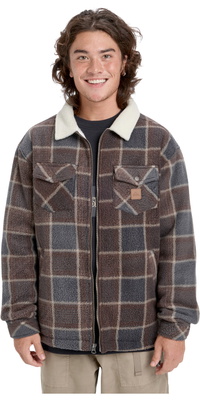 2026 Quiksilver Heren Sherpa Fleece -jas EQYPF03080 - Chocolate Brown Sherpa Plaid
