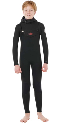 2026 Rip Curl Junior Dawn Patrol 5/4mm Met Capuchon Borst Ritssluiting Wetsuit 144BFS - Black
