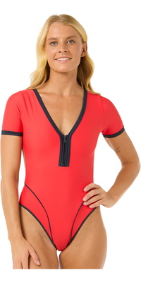 2025 Rip Curl Dames Bomba Short Sleeve Cheeky Surf Suit 0NOWSW - Red