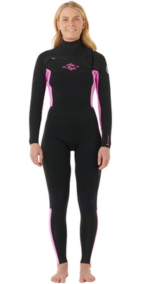 2026 Rip Curl Dames Dawn Patrol 4/3mm Borst Ritssluiting Wetsuit 160WFS - Black / Pink