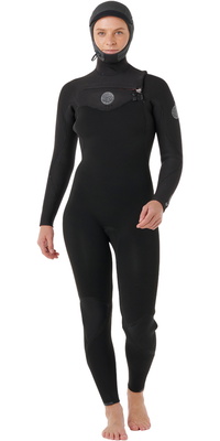 2026 Rip Curl Dames Flashbomb 6/4mm Met Capuchon Borst Ritssluiting Wetsuit 16FWFS - Black