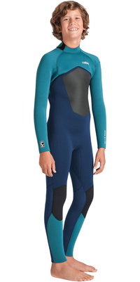 2026 C-Skins Junior Nuwave Legend 4/3mm Rug Ritssluiting Wetsuit C-NLE43JBZ - Bluestone / Emerald / Lime