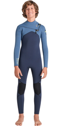 2026 C-Skins Junior Nuwave Session 4/3mm Borst Ritssluiting Wetsuit C-NSE43JCZ - Bluestone / Steel Blue X / Lime