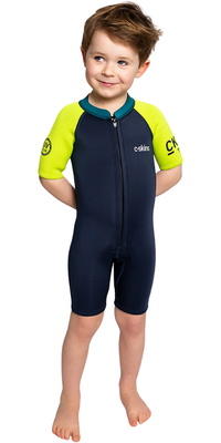 2026 C-Skins Nuwave C-Kid Voorkant Ritssluiting Shorty Wetsuit C-NBA32SH - Bluestone / Lime