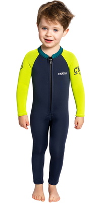 2026 C-Skins Nuwave C-Kid Voorkant Ritssluiting Wetsuit C-NBA32ST - Bluestone / Lime