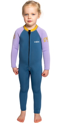 2026 C-Skins Nuwave C-Kid Voorkant Ritssluiting Wetsuit C-NBA32ST - Steel Blue / Lilac