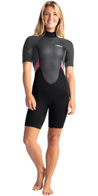 2026 C-Skins Dames Element 3/2mm Rug Ritssluiting Shorty Wetsuit C-EL32SHW - Black / Meteor / Rose