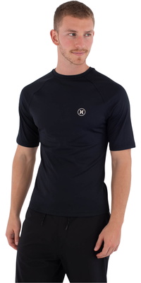 2026 Hurley Mens Slim Fit Icon Circle Short Sleeve Rash Vest MLEU00003 - Black