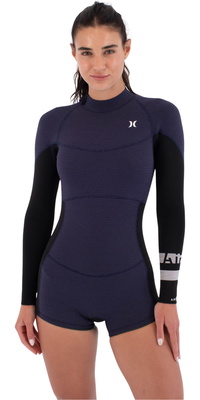 2026 Hurley Womens Air 2mm Back Zip Mid Shorty Springsuit WSS0014212 - Vintage Iris