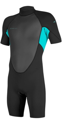 2026 ONeill Junior Reactor-2 2mm Rug Ritssluiting Shorty Wetsuit 5045B - Black / Lt Aqua