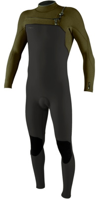 2026 ONeill Heren Hyperfreak 4/3mm+ Borst Ritssluiting Wetsuit 5344 - Raven / Army