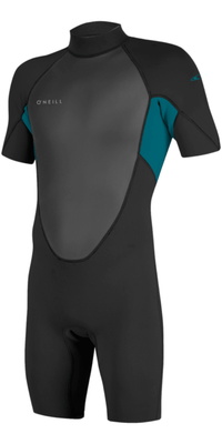 2026 ONeill Heren Reactor-2 2mm Rug Ritssluiting Shorty Wetsuit 5041B - Black / Tide Pool