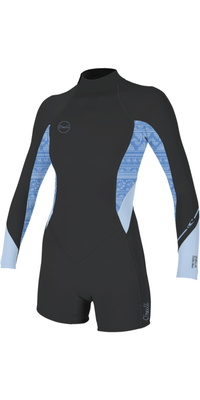 2026 ONeill Dames Bahia 2/1mm Rug Ritssluiting Lange Mouwen Lentepak Wetsuit 5291 - Tempered Steel / Surf Abstract / Chambry Blu