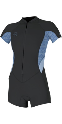 2026 ONeill Womens Bahia 2mm Front Zip Springsuit Wetsuit 5293 - Tempered Steel / Surf Abstract / Chambry Blu