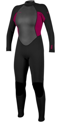 2026 ONeill Dames Reactor-2 3/2mm Rug Ritssluiting Wetsuit 5042B - Black / Punk Pink