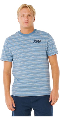2026 Rip Curl Heren Pacific Rins Streep T-shirt 0XAMTE - Faded Denim