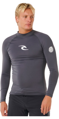2026 Rip Curl Heren Waves UPF Performance Lycra-vest Met Lange Mouwen 16FMRV - Charcoal Grey
