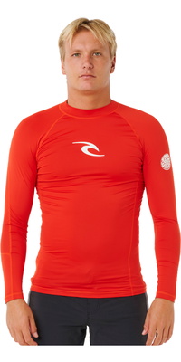 2026 Rip Curl Heren Waves UPF Performance Lycra-vest Met Lange Mouwen 16FMRV - Lava Rood