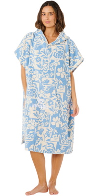 2026 Rip Curl Dames Gemengde Badjas Met Capuchon Poncho Handdoek 00VWTO - Blissful Blue