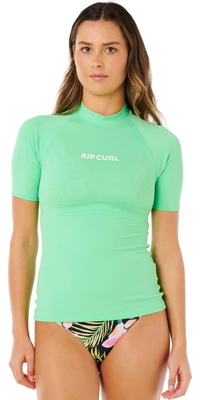 2026 Rip Curl Womens Molokai Short Sleeve Solid UPF Rash Vest 19QWRV - Green