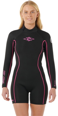 2026 Rip Curl Dames Steph Gilmore Dawn Patrol 2mm Rug Ritssluiting Lange Mouwen Shorty Wetsuit 14AWSP - Black / Pink