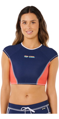 2026 Rip Curl Dames Surf Tide Crop Short Sleeve Lycra Vest 0W3WSW - Dark Navy