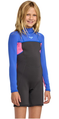 2026 Roxy Junior Prologue+ 2/2mm Lange Mouwen Rug Ritssluiting Shorty Wetsuit 26RW243501 - Cobalt