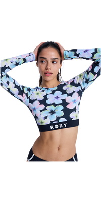 2026 Roxy Dames Roxy Active Long Sleeve Crop Top Lycra Vest ERJWR03926 - Anthracite Im Fleur Real