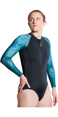 2026 ZONE3 Dames Zwempak Met Lange Mouwen Front Zip SW26WLS127 - Teal Tie Dye