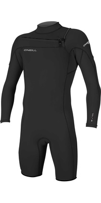 2026 ONeill Heren Hammer 2mm Lange Mouwen Borst Ritssluiting Shorty Wetsuit 4928 - Black