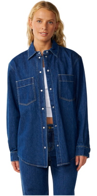 2026 Rip Curl Dames Rondrijdende Denim Lange Mouw Shirt 0PWWSH - Mid Blue