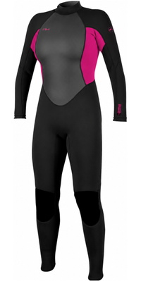2026 ONeill Dames Reactor-2 3/2mm Rug Ritssluiting Wetsuit 5042B - Black / Punk Pink