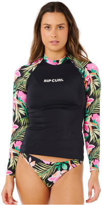 2026 Rip Curl Dames Molokai Long Sleeve Floral Insert Lycra Vest 19RWRV - Black