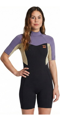 2026 Billabong Dames Synergy 2mm Rug Ritssluiting Shorty Wetsuit ABJW500116 - Grey Violet