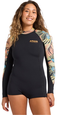 2026 Billabong Dames Spring Fever Natural 2mm Lange Mouwen Lente Wetsuit 24BW193504 - Black Tropical