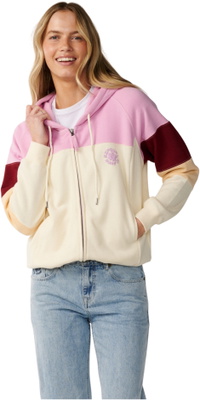 2026 Rip Curl Dames Feestgolf Kleur Blok Rits Door Fleece 0DHWFL - Off White