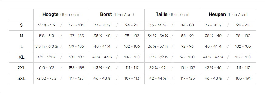 Jobe Mens Wetsuit 0 Matentabel