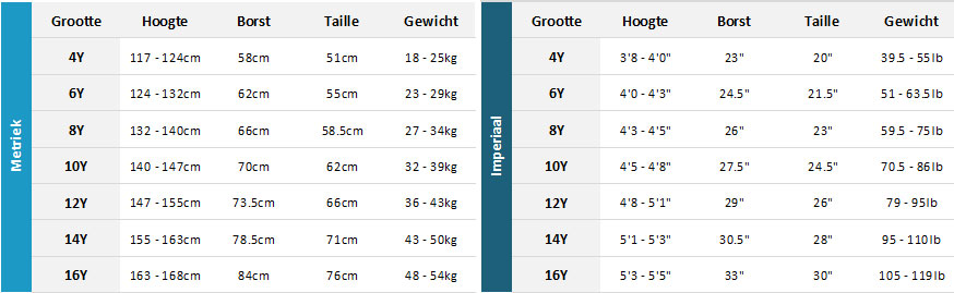 Xcel Junior Wetsuits 20 0 Matentabel