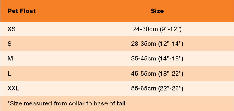 Crewsaver Pet Float Size 21 0 Matentabel