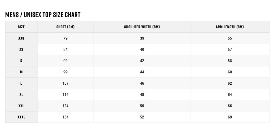 Zhik Mens Top 22 0 Matentabel